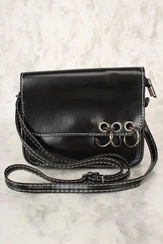 Sexy Black Faux Leather O-Ring Accent Small Shoulder Handbag - Kandy Kouture - Modalova