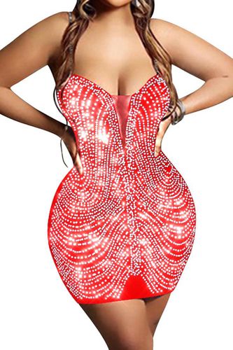 Sexy Red Silver Rhinestone Sleeveless Party Dress - AMIClubwear - Modalova