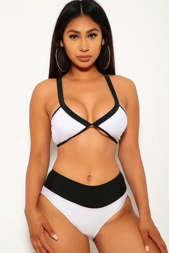 Sexy White Black Triangle Top Two Piece Swimsuit - Kandy Kouture - Modalova