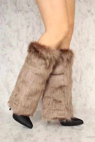 Sexy Taupe Faux Fur Knee High Leg Warmers Costume Accessory - Kandy Kouture - Modalova