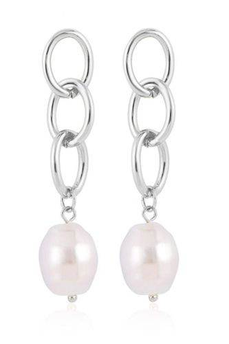 Silver White Faux Pearl Dangling Earrings - Kandy Kouture - Modalova