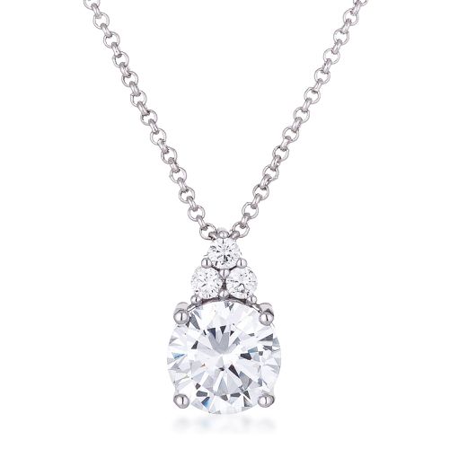 Simple Rhodium Plated 9mm Clear CZ Pendant - AMIClubwear - Modalova