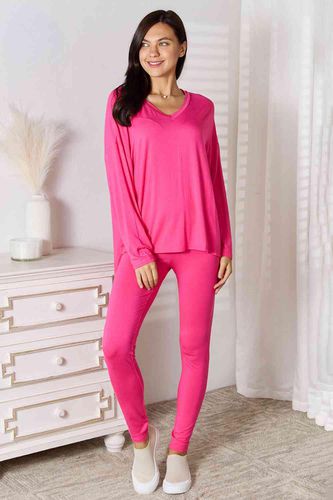 Basic Bae Full Size V-Neck Soft Rayon Long Sleeve Top and Pants Lounge Set - Trendsi - Modalova