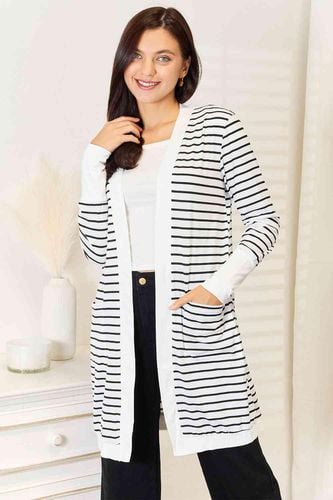 Double Take Striped Open Front Longline Cardigan - Trendsi - Modalova