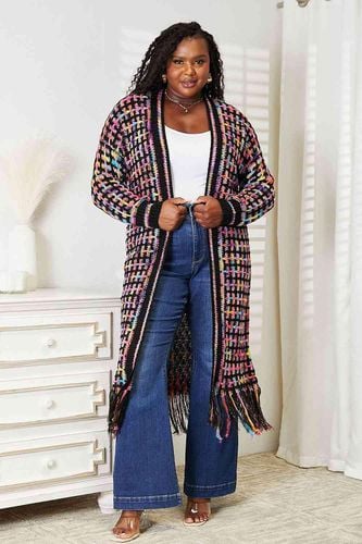 Double Take Full Size Multicolored Open Front Fringe Hem Cardigan - Trendsi - Modalova