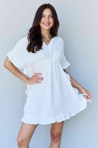 Ninexis Out Of Time Full Size Ruffle Hem Dress with Drawstring Waistband in White - Trendsi - Modalova