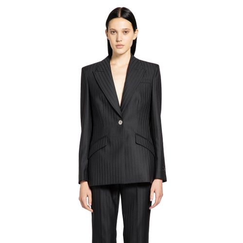 Wool Pinstripe DV Blazer - VERSACE - Modalova