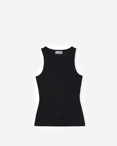 Soft Cotton Rib Rhinestone Butterfly | tanktop XS - Ganni - Modalova