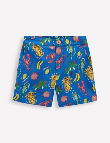 Short en coton et lin-Motif Tropical Tile bleu vif - Boden - Modalova