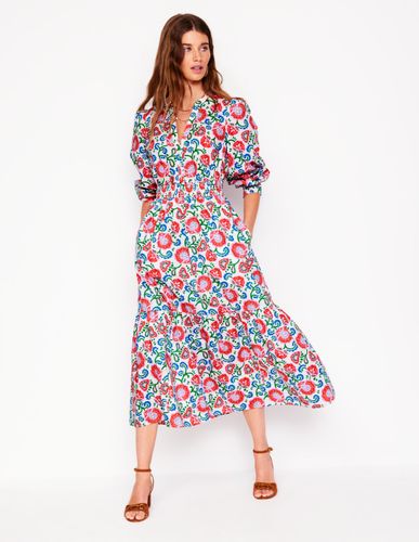 Robe midi Elena en coton à volants-Ivoire, motif Garden Vine - Boden - Modalova