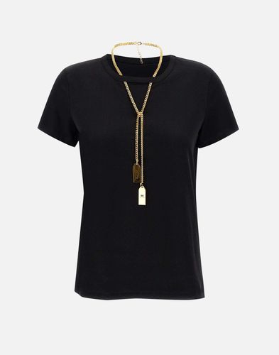 Städtisches schwarzes Baumwoll-T-Shirt mit Kette - Elisabetta Franchi - Modalova