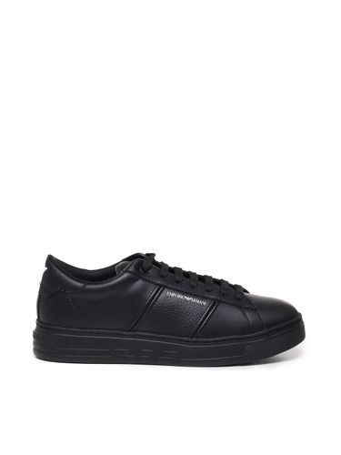 Schwarze Leder Low-Top Sneakers - Emporio Armani - Modalova