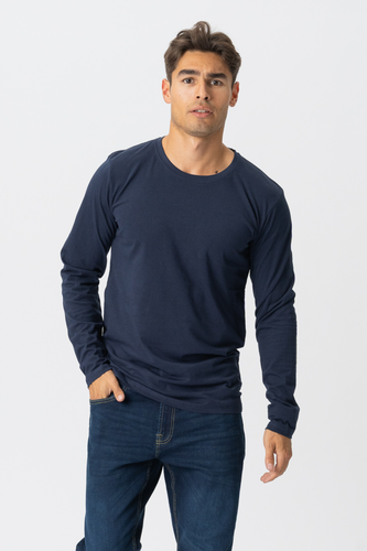 Basic Langarmes T-Shirt-Marine - Mann - TeeShoppen - Modalova