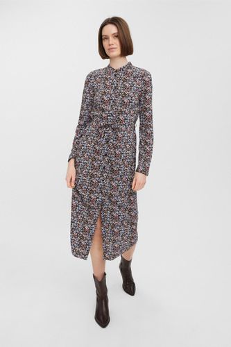 Einfach langes Hemdkleid - schwarz mit blauen Blumen - Vero Moda - Modalova