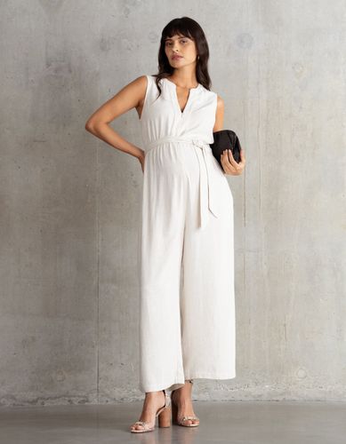 Linen Mix Zip-Front Maternity + Nursing Jumpsuit - Seraphine - Modalova