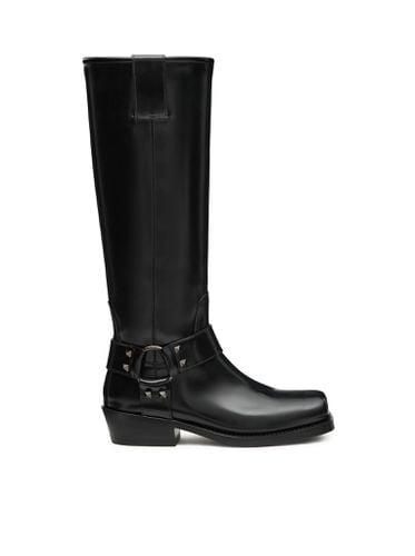 MM ROCKSTUD CALFSKIN BIKER BOOT - Woman - Valentino Garavani - Modalova