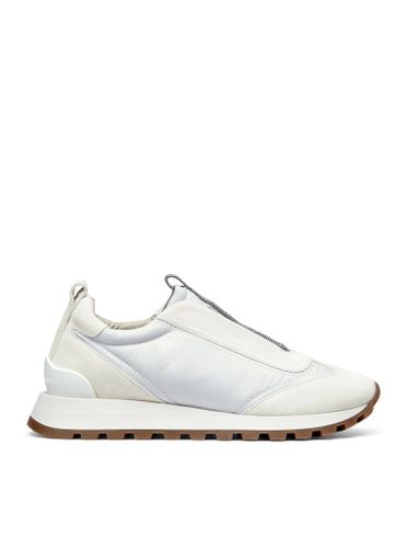 SLIP ON SNEAKERS IN LEATHER AND FABRIC - Woman - Brunello Cucinelli - Modalova