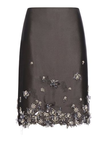 MIDI SKIRT IN WOOL AND SILK WITH APPLICATIONS - Woman - Prada - Modalova