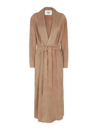 BROWN SUEDE OVERCOAT - Woman - Fendi - Modalova