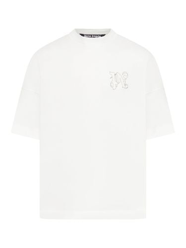 T-shirt with PA Monogram embroidery - Man - Palm Angels - Modalova