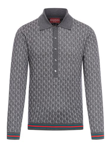 SILK AND WOOL POLO SHIRT WITH GG SHADOW - Man - Gucci - Modalova