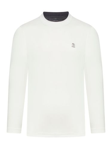 Long sleeve cotton t-shirt logo embroidery - Man - Brunello Cucinelli - Modalova