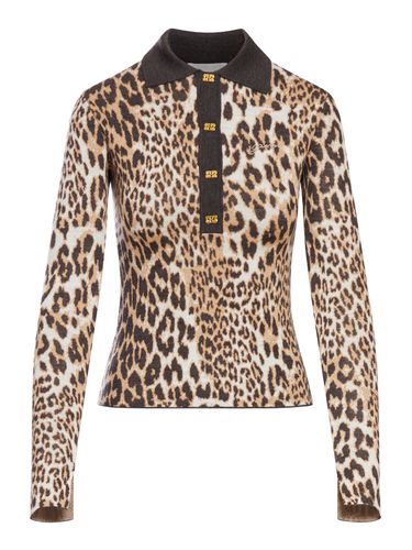 LEOPARD KNITTED POLO SHIRT - Woman - Ganni - Modalova