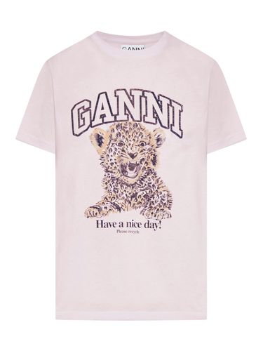 WHITE BASIC JERSEY LEOPARD RELAXED T-SHIRT - Woman - Ganni - Modalova