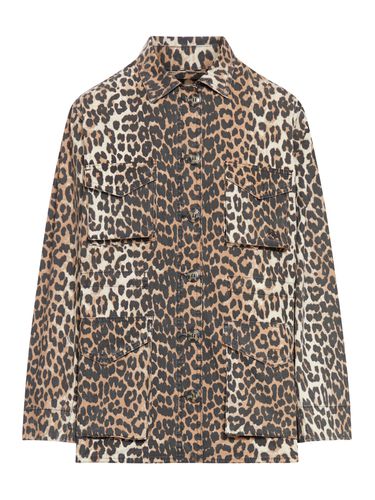 LEOPARD COTTON CANVAS JACKET - Woman - Ganni - Modalova