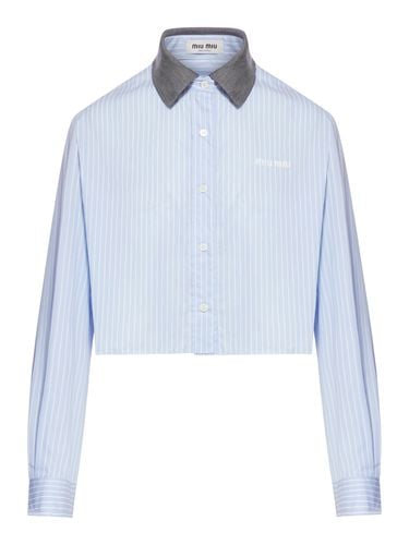 STRIPED COTTON SHIRT WITH CONTRAST COLLAR - Woman - Miu Miu - Modalova