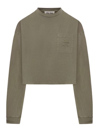 LONG SLEEVE CROP T-SHIRT - Woman - Miu Miu - Modalova