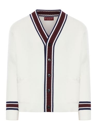 KNITTED WOOL CARDIGAN WITH INTARSIA - Man - Gucci - Modalova