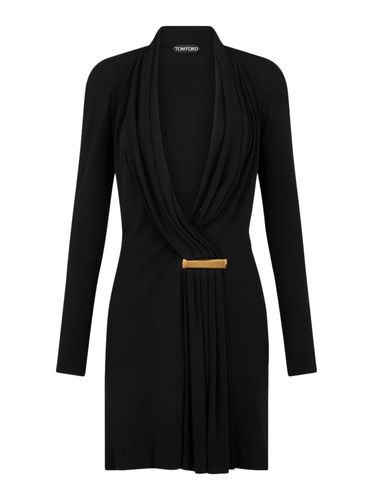 V-NECK LONG SLEEVE COCKTAIL DRESS WITH BAR DETAIL - Woman - Tom Ford - Modalova