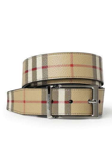 Reversible belt in leather and coated fabric - - Man - Burberry - Modalova