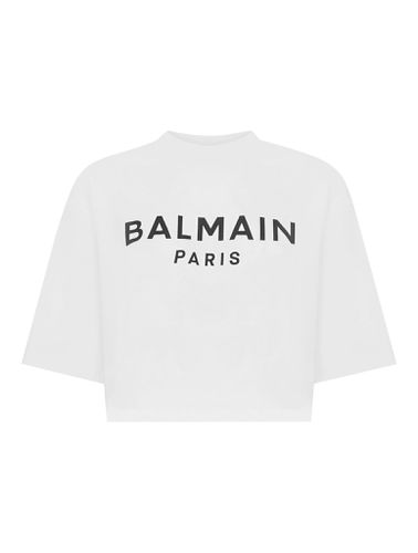 Eco-responsible cropped cotton T-shirt with logo print - - Woman - Balmain - Modalova