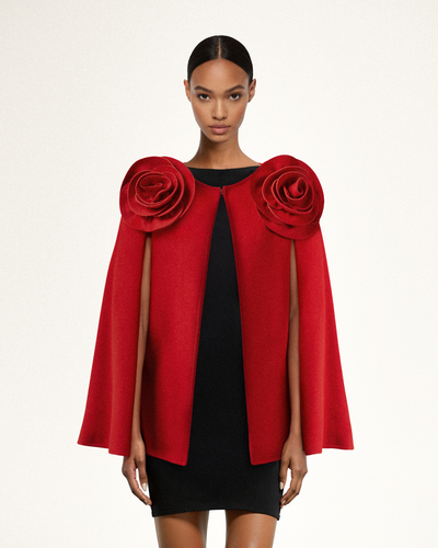 Clara Floral Applique Cape Coat - Red - JW PEI - Modalova