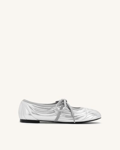 Erika Topstitching lace-up ballet Flats- Silver - JW PEI - Modalova