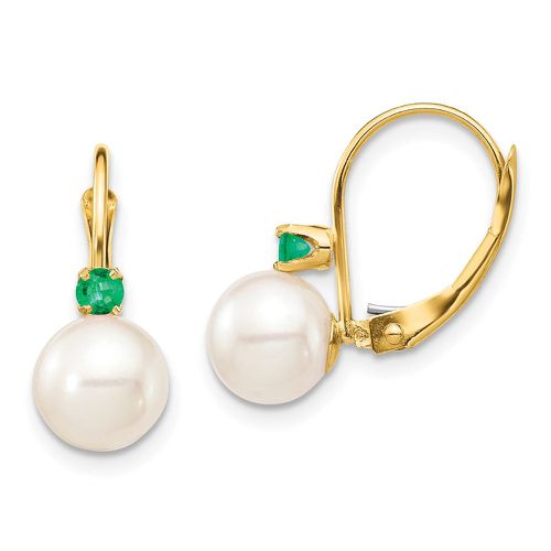 K 7-7.5mm White Round FWC Pearl Emerald Leverback Earrings - Jewelry - Modalova