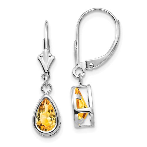 K White Gold 8x5mm Pear Citrine Leverback Earrings - Jewelry - Modalova