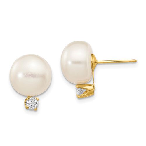 K 10-11mm White Button FW Cultured Pearl .2ct Diamond Post Earrings - Jewelry - Modalova