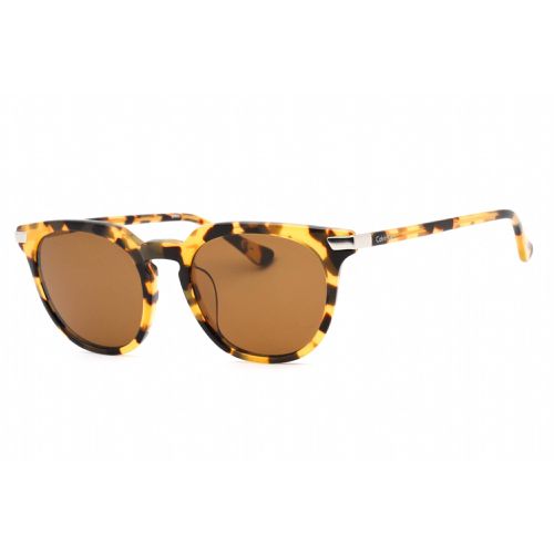 Men's Sunglasses - Shiny Tortoise Round Frame Brown Lens / CK4325SA 214 - Calvin Klein - Modalova