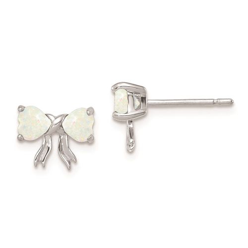 K White Gold Polished Created Opal Bow Post Earrings - Jewelry - Modalova