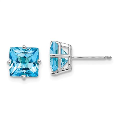 K White Gold 7mm Princess Cut Blue Topaz Earrings - Jewelry - Modalova