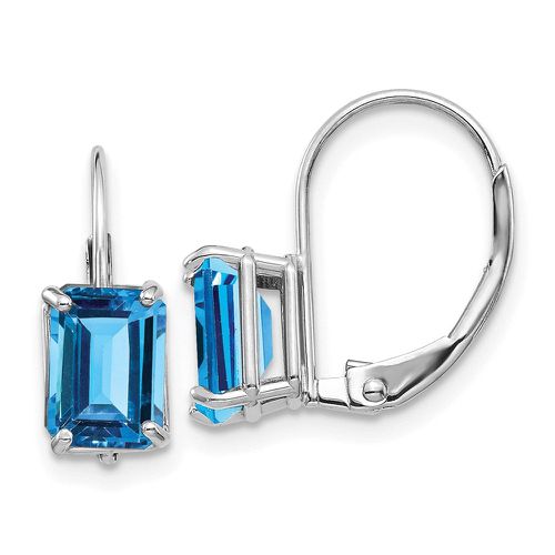 K White Gold 7x5mm Emerald Cut Blue Topaz Earrings - Jewelry - Modalova