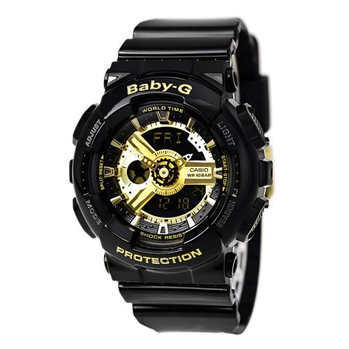 Women's World Time Watch - Baby-G Black & Gold Ana-Digital Dial / BA110-1A - Casio - Modalova