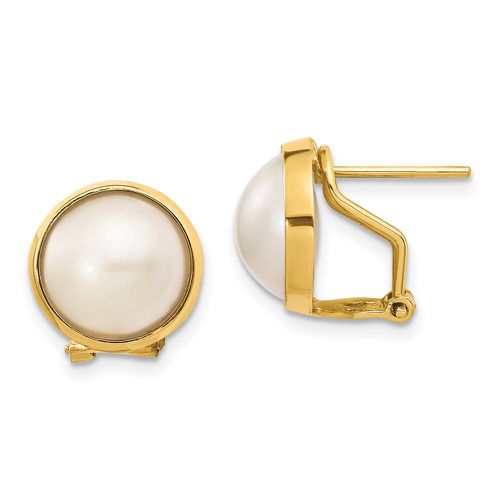 K 10-11mm White Freshwater Cultured Mabe Pearl Omega Back Earrings - Jewelry - Modalova