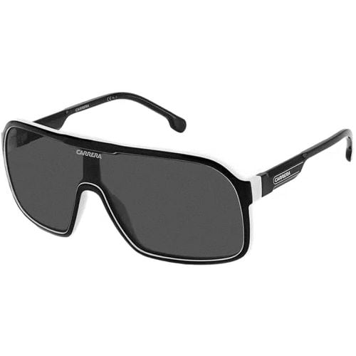 Men's Sunglasses - Grey Lens Black White Acetate Shield Frame / 1046/S 080S - Carrera - Modalova