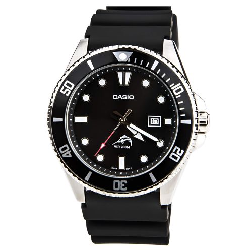 MDV106-1A Men's Sports Black Dial Black Resin Strap Dive Watch - Casio - Modalova