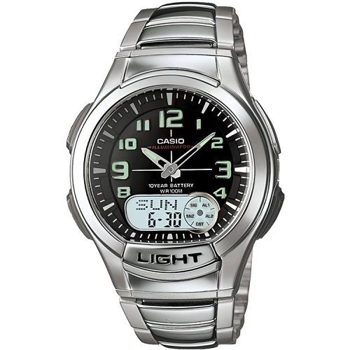 Men's Watch - Databank Alarm Ana-Digi Dial Silver Steel Bracelet / AQ-180WD-1B - Casio - Modalova