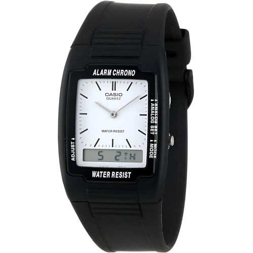 Men's Watch - Dual Time White Analog-Digital Dial Black Resin Strap / AQ-47-7E - Casio - Modalova